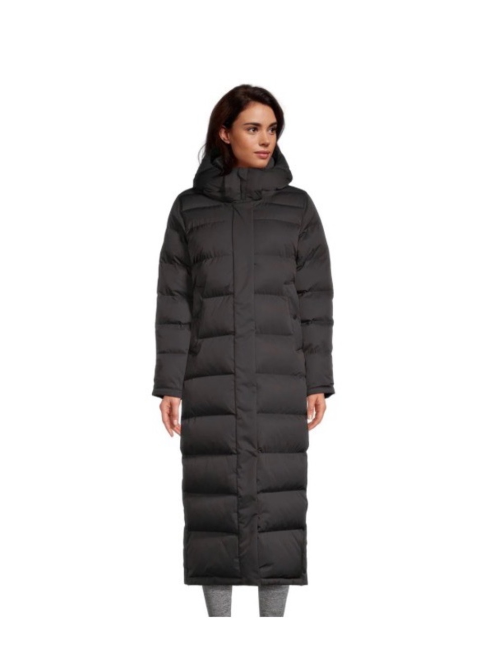 Women's Long Hooded Black Puffer Coat